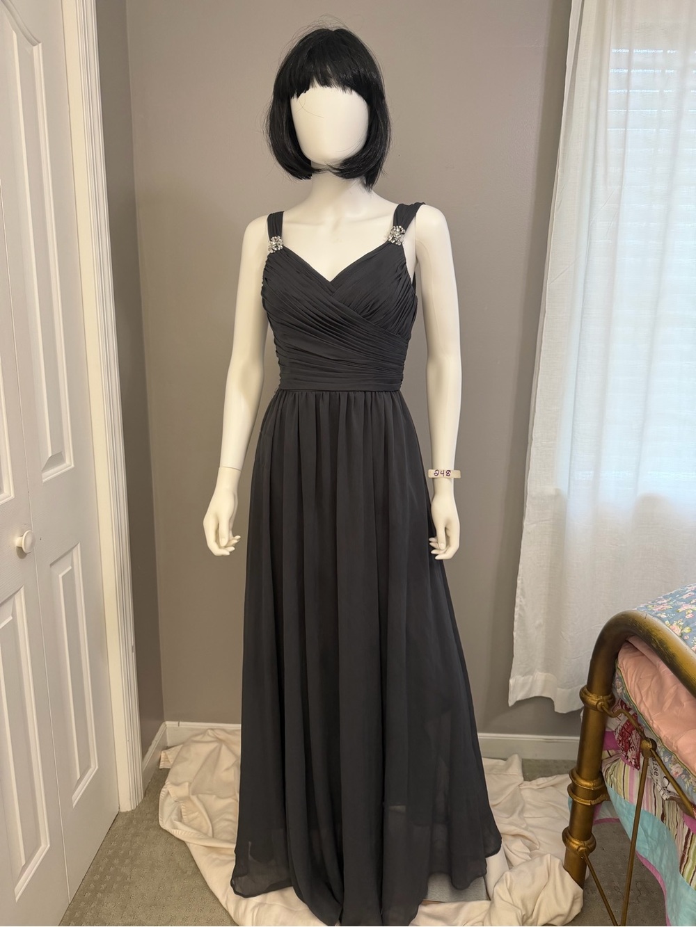 Elegant Black Chiffon Prom Gown with Jeweled Straps